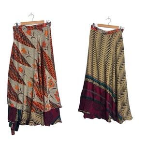 Handmade Indian Mexicali Cultural Pattern Reversible Multicolor Wrap Silk Skirt